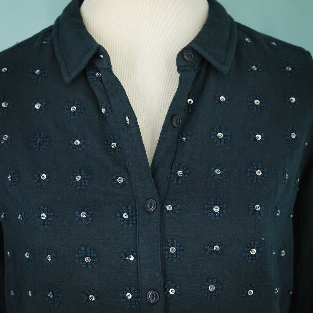 Superdry S Navy Embroidered Sequin Top - Picture 2 of 8